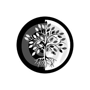 Tree of life icon, sign, logo, button, illustration with tree and roots silhouette