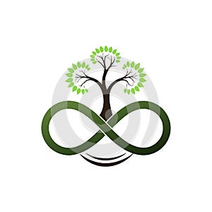 Tree of Life Intertwined with Infinity Symbol in Flat Design