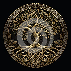 The tree of Life isolated. Celtic ornament in a circle. Round vintage celtic design