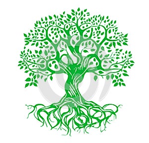 Tree of life silhouette with roots sketch illustration.