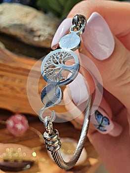 Tree of life silver bracelet butterfly photo