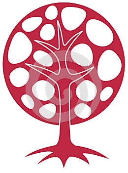 Tree of life. Spiritual and ecological sign. Color of the year 2023 viva magenta.