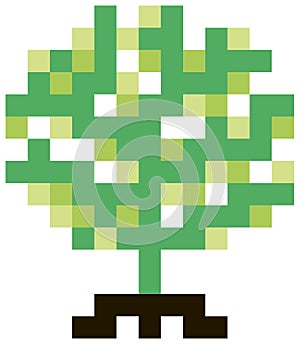 Tree of life, spiritual, sacred, ecological symbol. Stylized drawing of large square pixels.