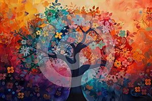 Tree of life symbol abstract background, flower of life pattern