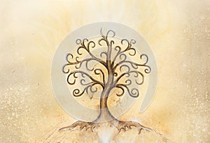 Tree of life symbol on structured background, yggdrasil.
