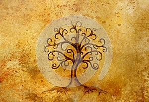 Tree of life symbol on structured background, yggdrasil.