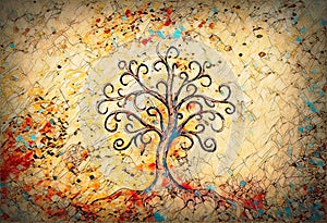 Tree of life symbol on structured background, yggdrasil