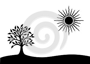 Tree of Life. A symbolic black and white picture. Vector graphics horizontal.