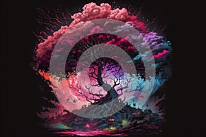 Tree of life, tree of knowledge in mesmerize colors, life metaphor, Generative Ai photo