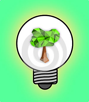 Tree light bulb On a green background.