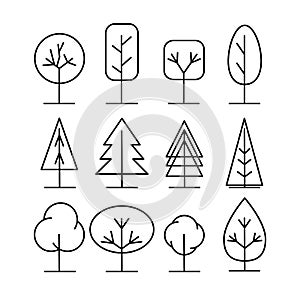 Tree line icons set. Simple thin style vector illustrations