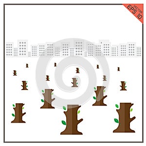 Tree loggers natural green white building conserve treat vector