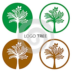 Tree Logo abstract design vector template Negative space style. Eco Green Organic Oak Plant Logotype concept icon.