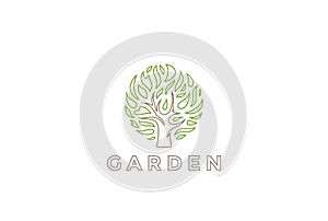 Tree Logo circle shape design vector template. Organic Natural Plant Garden Logotype concept icon.