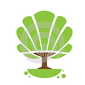 Tree Logo Icon with Green Leaves Flat