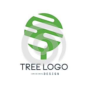 Tree logo original design, green eco badge, abstract organic design element vector illustration