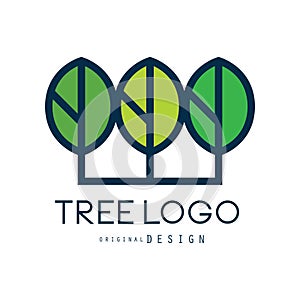 Tree logo original design, green eco badge, abstract organic element vector illustration