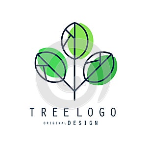 Tree logo original design, green eco and bio badge, abstract organic element vector illustration