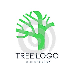 Tree logo original design, green eco bio badge, abstract organic element vector illustration