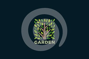 Tree Logo Square Shape Design Vector template. Park Garden Forest Eco Nature Logotype concept icon