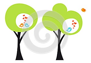 Tree with love birds, vector