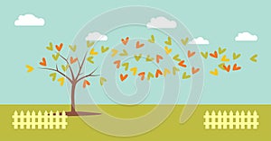 Tree love leaves art design vector illustration season landscape, green panorama fall tree in a autumn vector