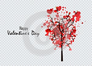 Tree of love with leaves from heart shape. Weddings or Valentine`s day idea for your design
