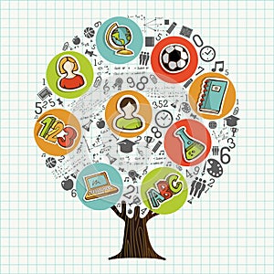 Tree made of school icons for education concept