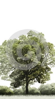 Tree in the meadow isolated on white background with clipping path
