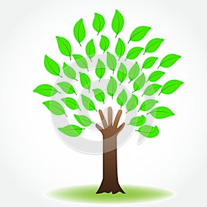 Tree nature health protective hand icon image logo vector