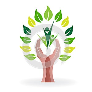Tree nature health with protective hands caring people icon image logo vector