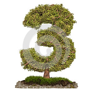 Tree Number 3. Tree in shaped of number 3, 3D rendering