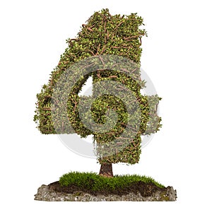 Tree Number 4. Tree in shaped of number 4, 3D rendering