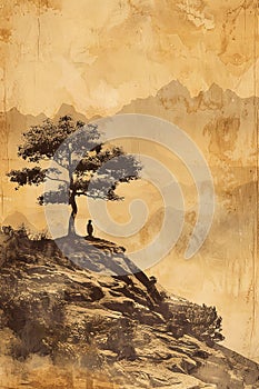 Tree Painting Atop Hill