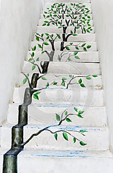 The tree painting on concrete stairway