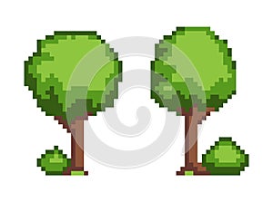 Tree Pixel Plant Object Set Vector Illustration