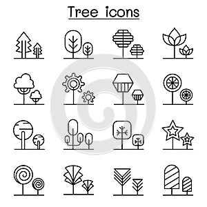 Tree, plant, forest, park icon set in thin line style