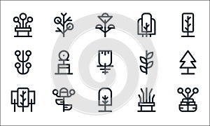 Tree and plant line icons. linear set. quality vector line set such as pollen, tree, nature, dry tree, botany, stem, leafs, wood,