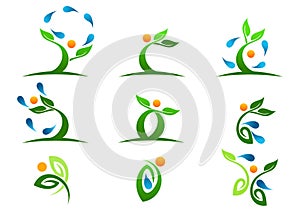 Tree,plant,people,water,natural,logo,health,sun,leaf,ecology,symbol icon design vector set photo