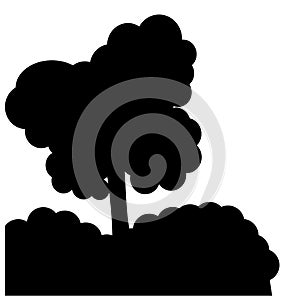 tree plant silhouette isolated icon vector illustration design black and white style. Silhouette of a tree with grass underneath