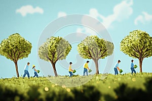 Tree planters committed to reforesting and restoring nature for a sustainable future photo