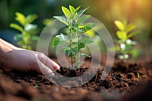 Tree planting initiative Young trees symbolizing ecological commitment and renewal