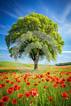 Tree poppy flowers on a green background photo