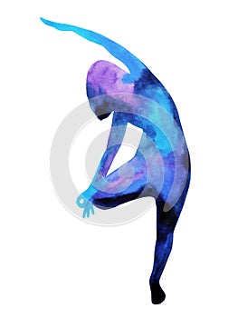 Tree Pose Yoga Vriksasana position, watercolor painting