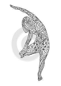 Tree Pose Yoga, Vriksasana yoga position posture, hand drawn vector