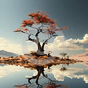 tree with reflection of watertree water