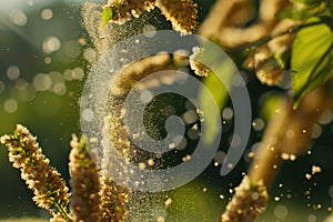 tree releases pollen in the air during spring
