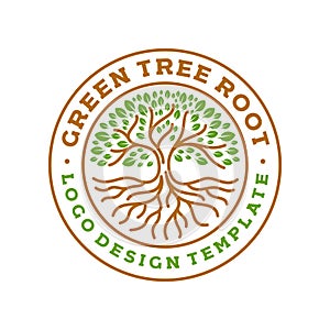 Tree roots circle logo badge modern Vector illustration