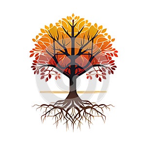 Tree and roots silhouette logo design concept in vector style illustration made with generative AI