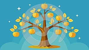 The tree of SelfControl bears abundant fruit its golden apples shining in the sunlight.. Vector illustration. photo